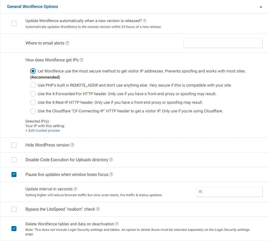 wordfence security settings