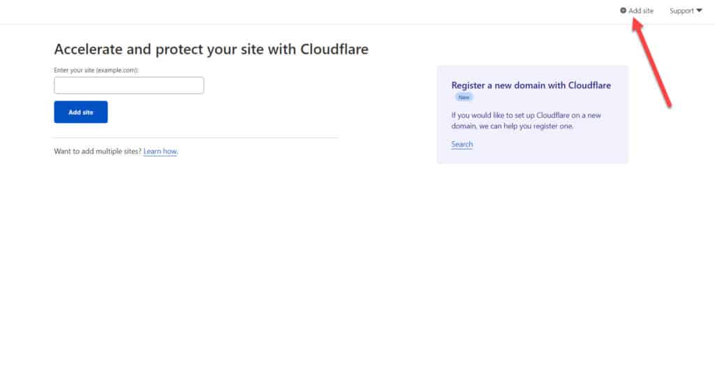 Cloudflare Add a Site Settings Page