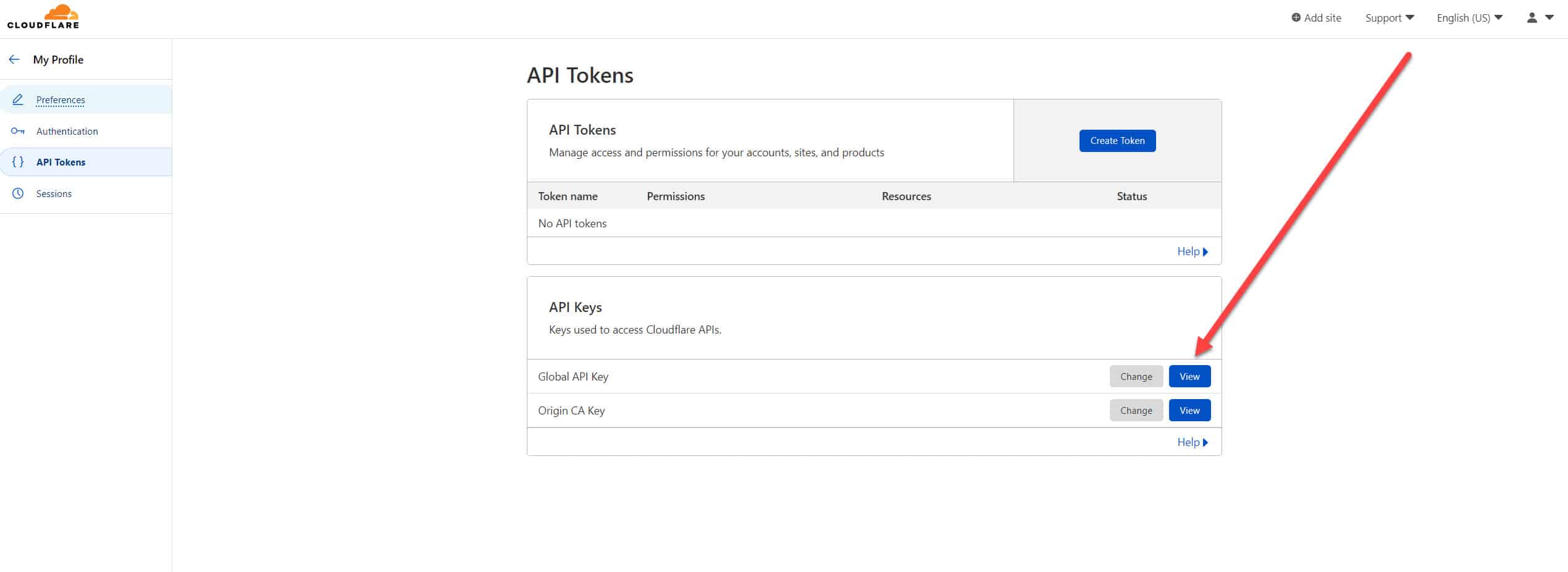 Cloudflare Global API Settings