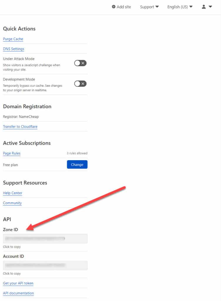 Cloudflare Zone ID Settings Page