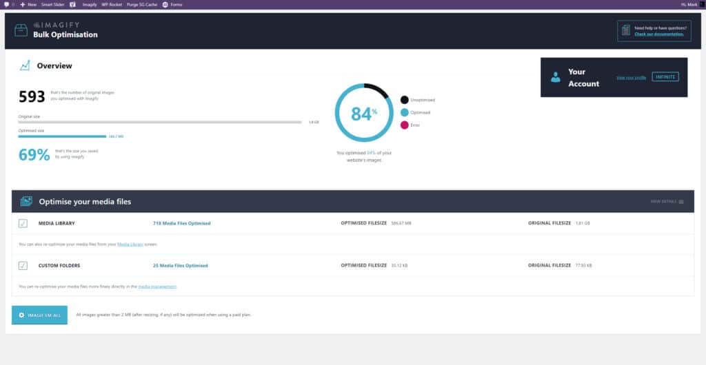 Imagify Bulk Optimisation Settings