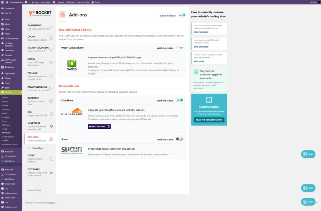 WP Rocket Add Ons Settings Page