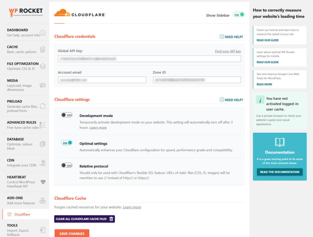 WP Rocket Cloudflare Add Account Settings Page